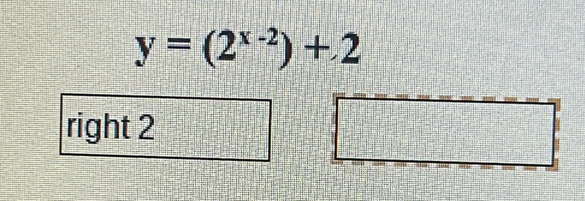 y=(2^(x-2))+2
right 2