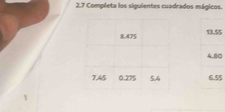 2.7 Completa los siguientes cuadrados mágicos.
5
0
5