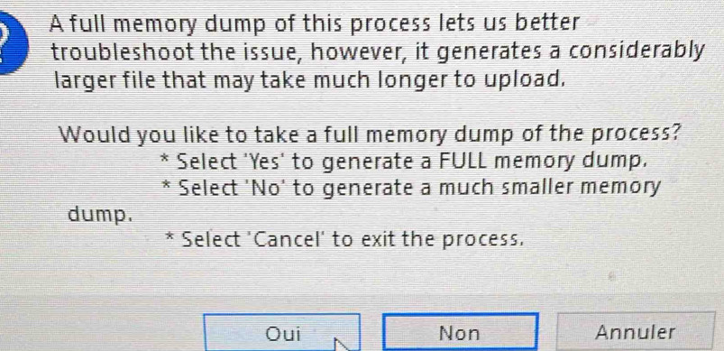 Solved: A full memory dump of this process lets us better troubleshoot ...