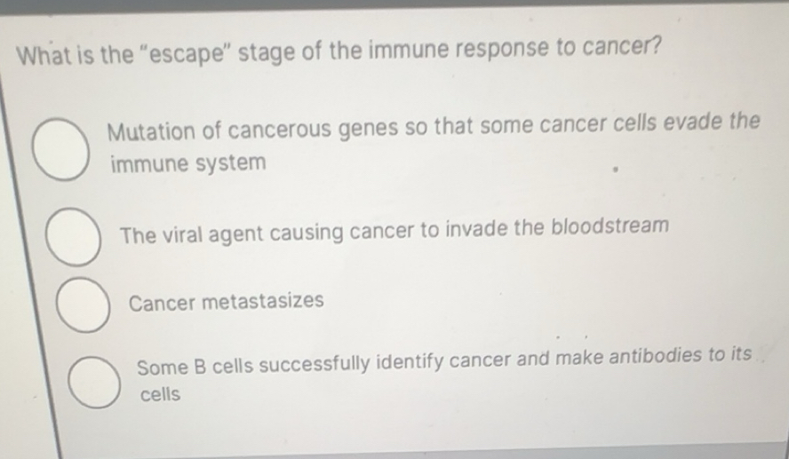 Solved: What is the “escape” stage of the immune response to cancer ...