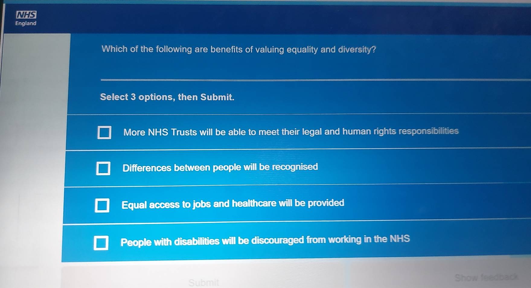 Solved: NHS England Which of the following are benefits of valuing ...