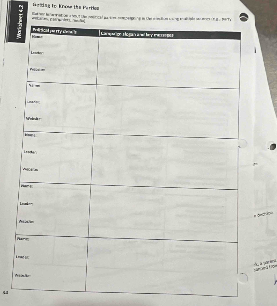 Getting to Know the Parties 
Gather information about the 
ecision 
ned from a parent 
W
34