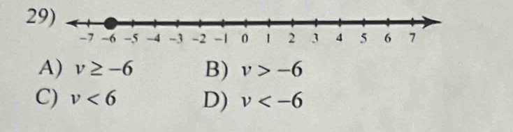 2
A) v≥ -6 B) v>-6
C) v<6</tex> D) v