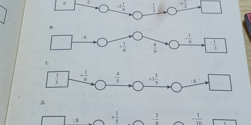 6 2 + 1/2 
B.
π.
: 8 + 1/5   3/8  - 1/10 