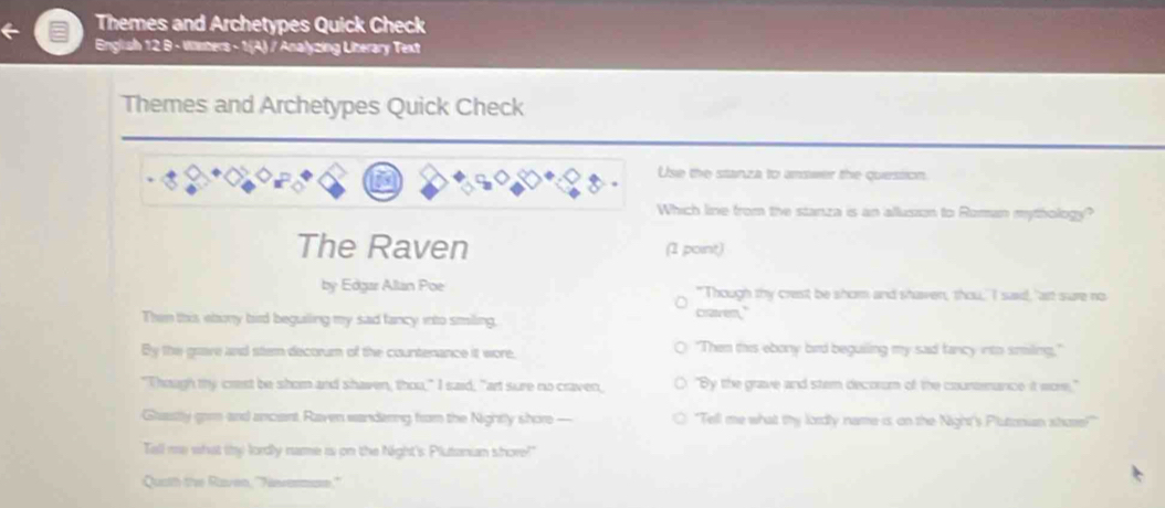 Solved: Themes and Archetypes Quick Check English 12 9 - Wnters - 1:(A ...