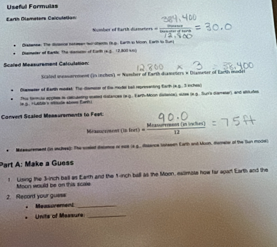 Solved: Useful Formulas Earth Diameters Calculation: Number of Earth ...