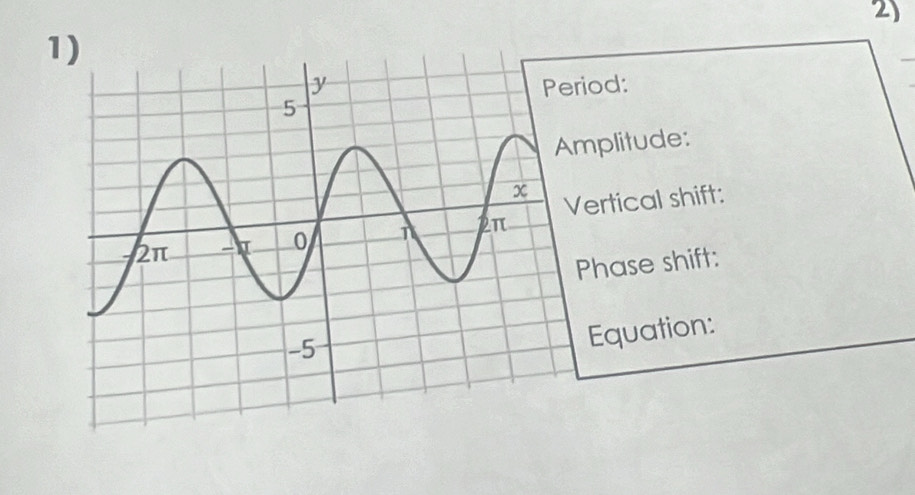 od: 
plitude: 
rtical shift: 
hase shift: 
Equation: