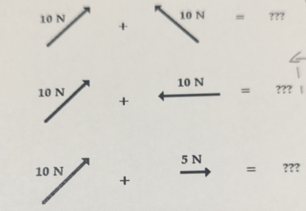 10 N = ???
10 N +
10 N
10 N = ??? |
+
5 N
10 N = ???
+