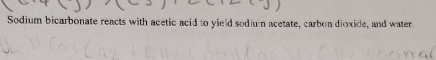 Sodium bicarbonate reacts with acetic acid to yie'd sodium acetate, carbon dioxide, and water