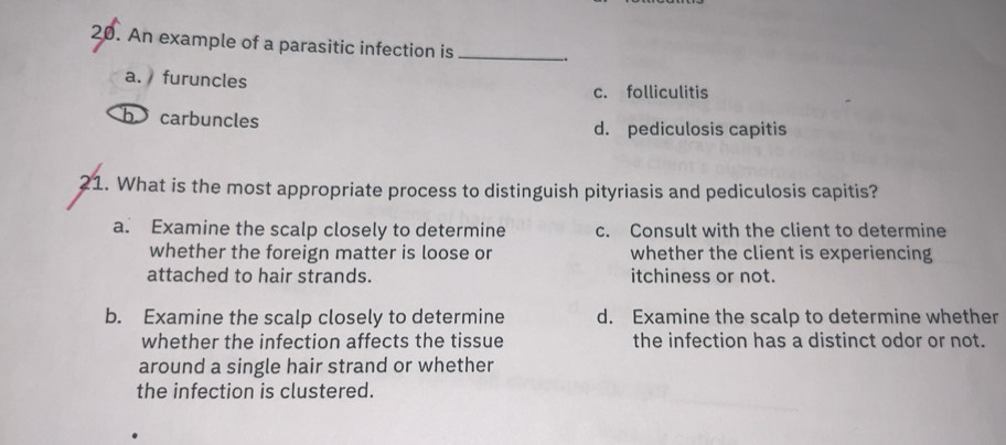 Solved: An example of a parasitic infection is __. a. furuncles c ...