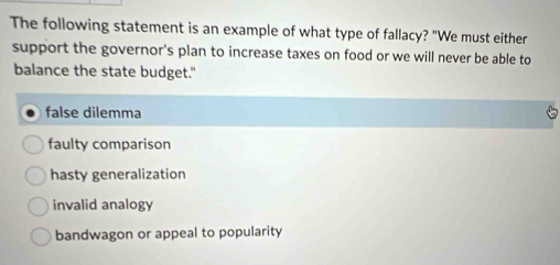 Solved: The following statement is an example of what type of fallacy ...