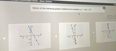 item 3 4 4 
ou 
Which of the following graphs matches the equation y=-4x+37