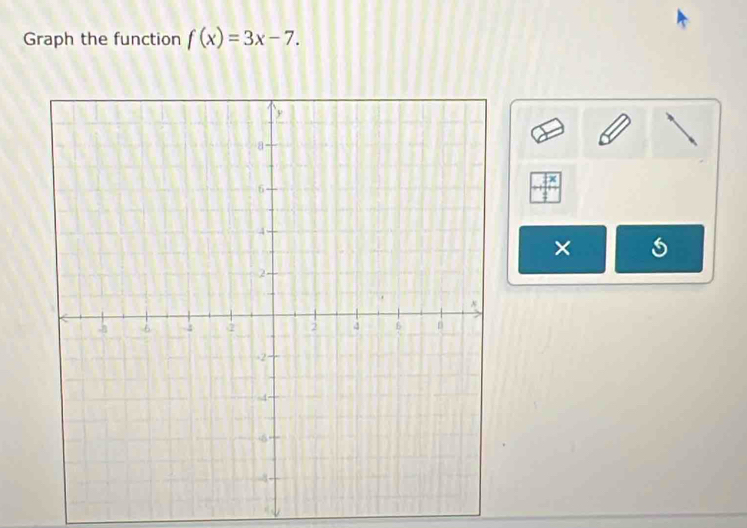 Graph the function f(x)=3x-7.
frac x
×