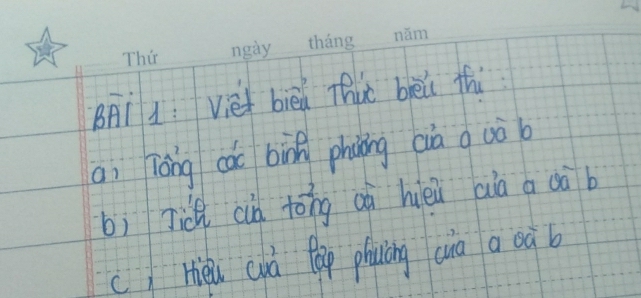 BA11: Viet bièd Thit bèi thi 
aì Tóng cái bàn phiíing cià quò b 
bì jic (id tong aà hièi aià a dà b 
c, Hei cuà lāp phuāong cià a oà b