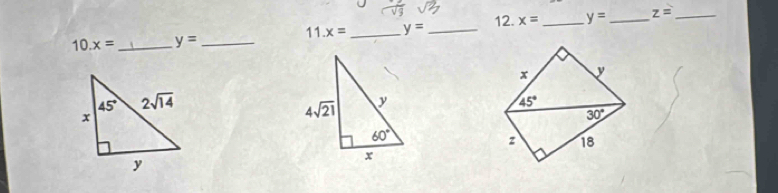 11.x= _ y= _12. x= _ y= _ z= _
10.x= _ y= _