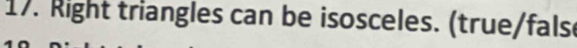 Right triangles can be isosceles. (true/fals