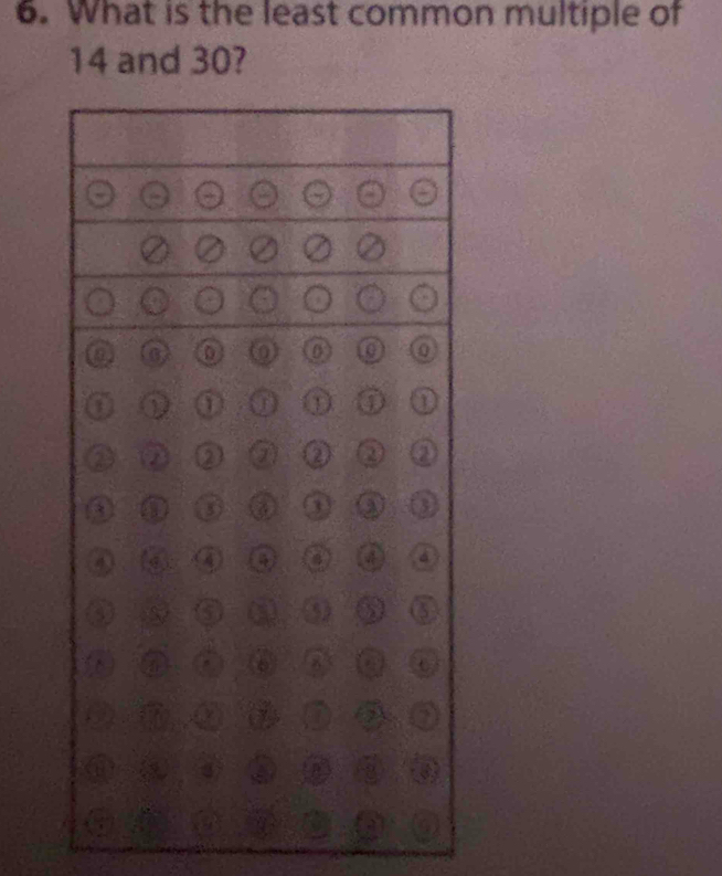 What is the least common multiple of
14 and 30?