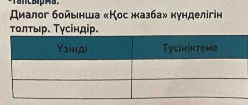 диалог бойьнша «Кос жазба» кунделігін 
τοлтыр. Τγсіндір.