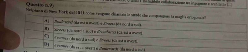 bramal linéludibile collaborazione tra ingegnere e architetto ( 
Quesito n. 9) 
Nelpiano di New York del 181