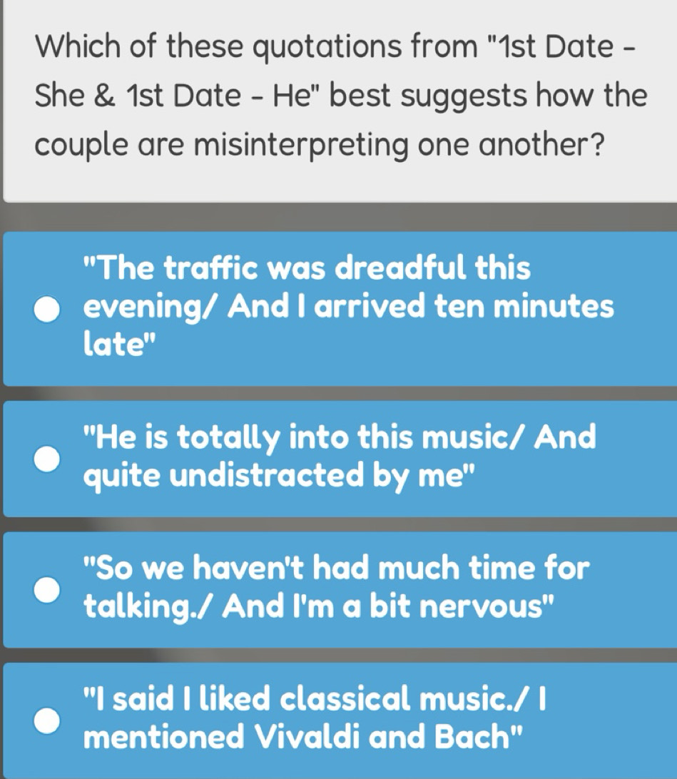 Risolto:Which of these quotations from "1st Date - She & 1st Date - He ...