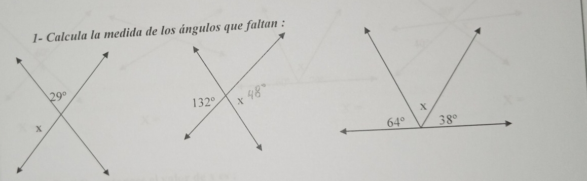 1- Calcula la medida de los ángulos que faltan :