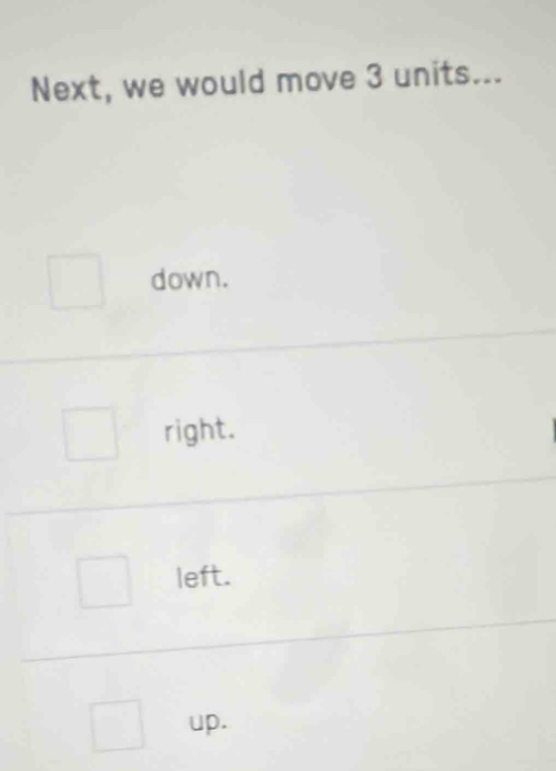 Next, we would move 3 units...
down.
right.
left.
up.