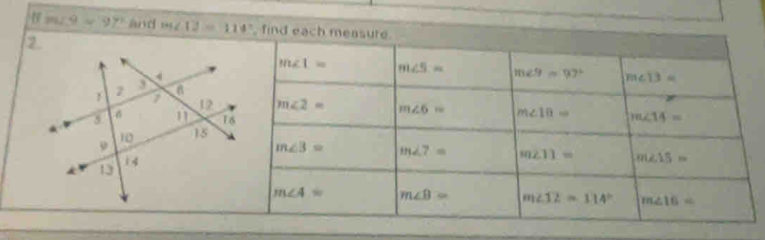 7 m∠ 9=90° and m∠ I2=114° , fi