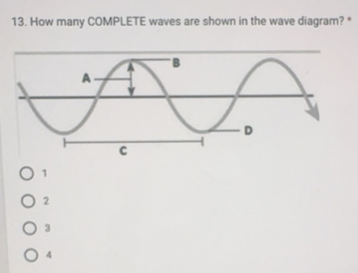 Solved: How many COMPLETE waves are shown in the wave diagram? * 1 2 3 ...