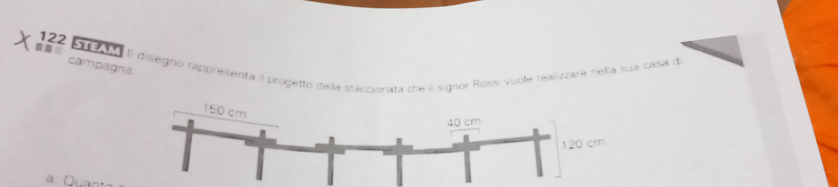 122 SteNM II disegno rappresenta il progetto della staccionata che il signor Rossí vuole realizzare nella sua casa di 
campagna. 
a Qua