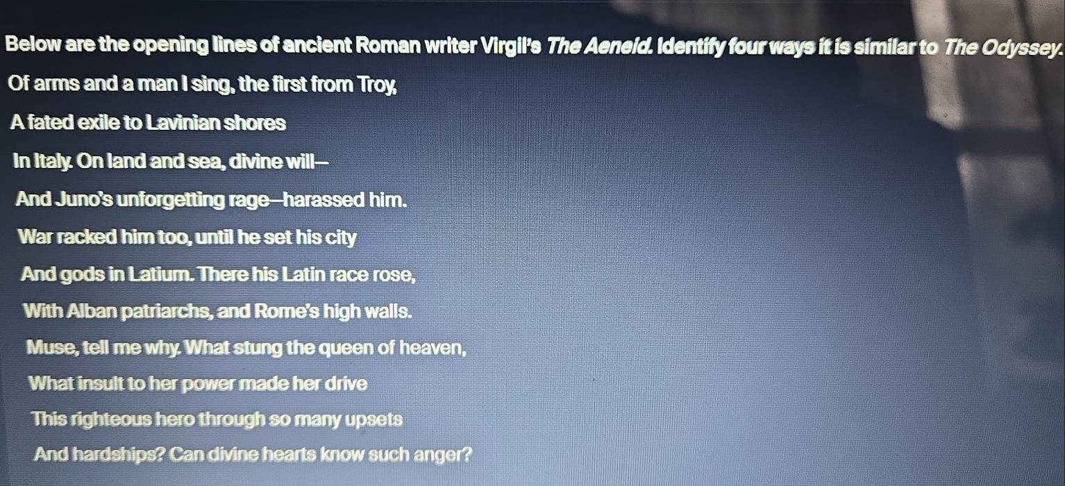 Solved: Below are the opening lines of ancient Roman writer Virgil's ...