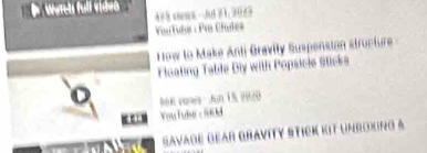 Wereh full vide 
4#8 siena --Ad 31, 30/3 
You Tuêu : Pro Chutes 
How to Make Anti Bravity Suspension structure 
Floating Table Diy with Popsicie Sticks 
Sek cones Jun 18, 2920 
Vou Tude c Skd 
GAVAGE GEAR GRAVITY STIOK KIT UNROXNG A