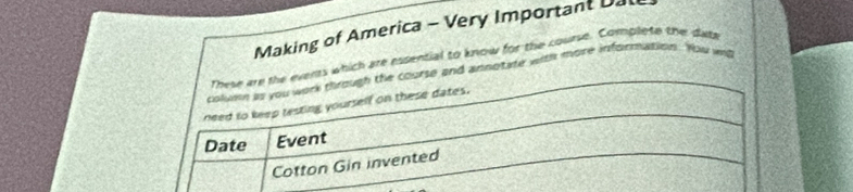 Making of America - Very Important D 
evers which are essential to know for the course. Complete the date 
e course and annotare with more information. You will