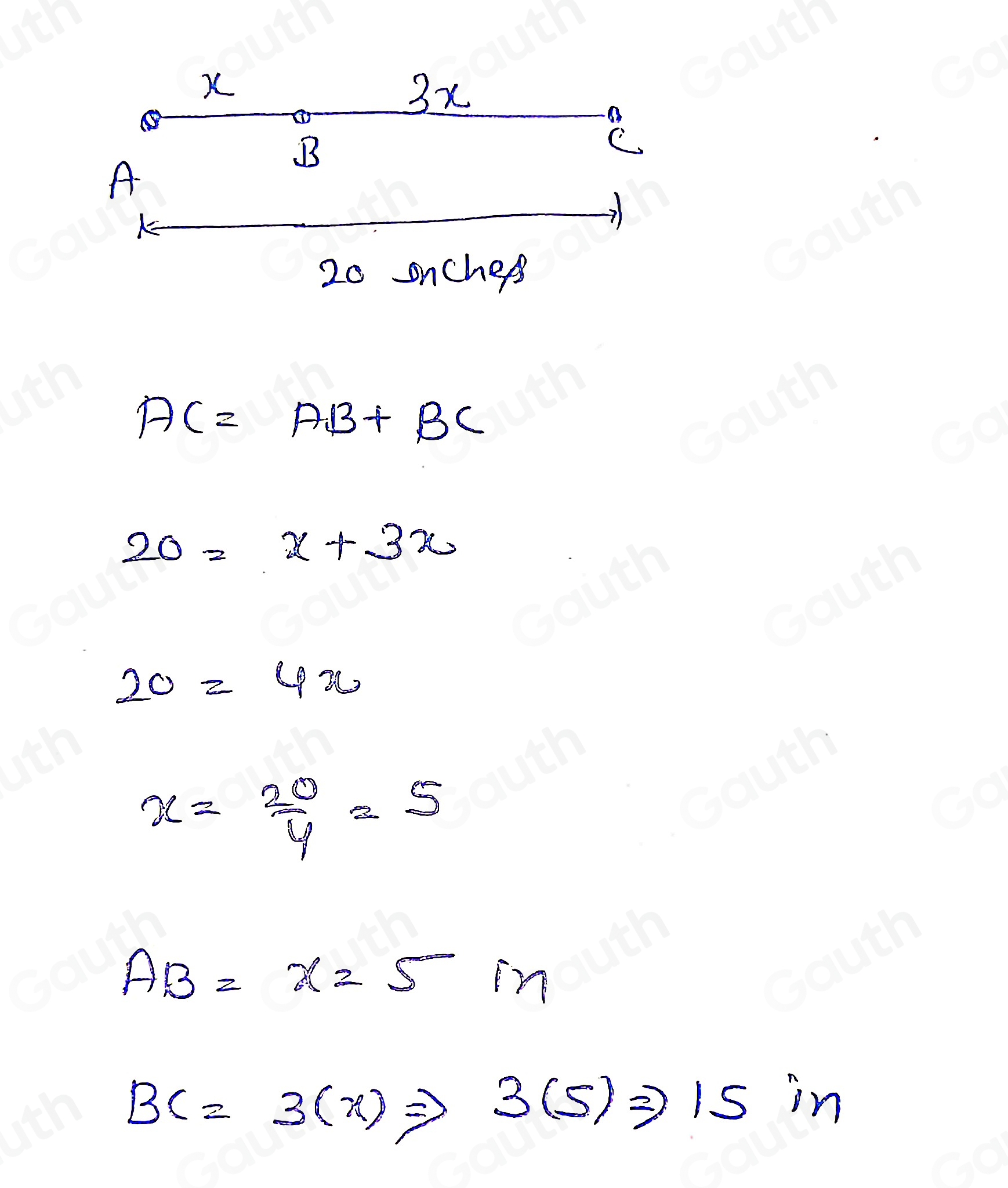 Solved: Point B lies between points A and C on overline AC. Let x Use ...