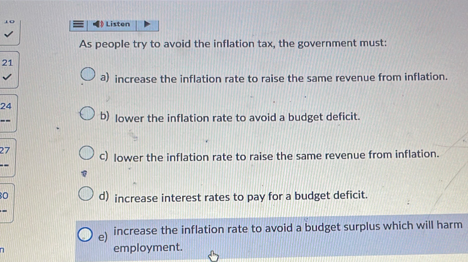 Solved: ⊥O Listen As people try to avoid the inflation tax, the ...