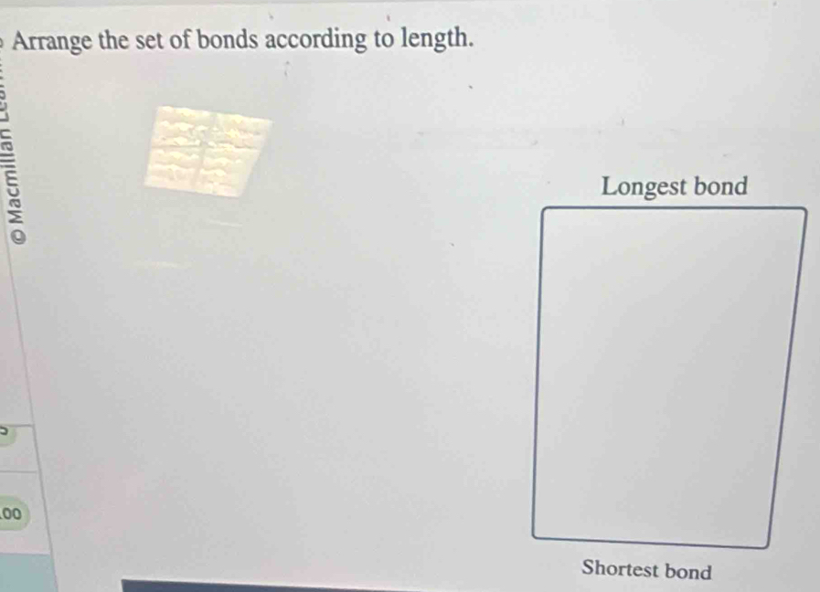 Arrange the set of bonds according to length.
5
00