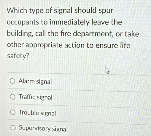 Solved: Which type of signal should spur occupants to immediately leave ...