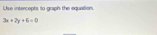 Use intercepts to graph the equation.
3x+2y+6=0