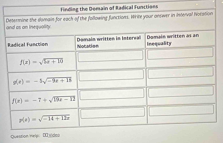 Functions
D
Question Help: