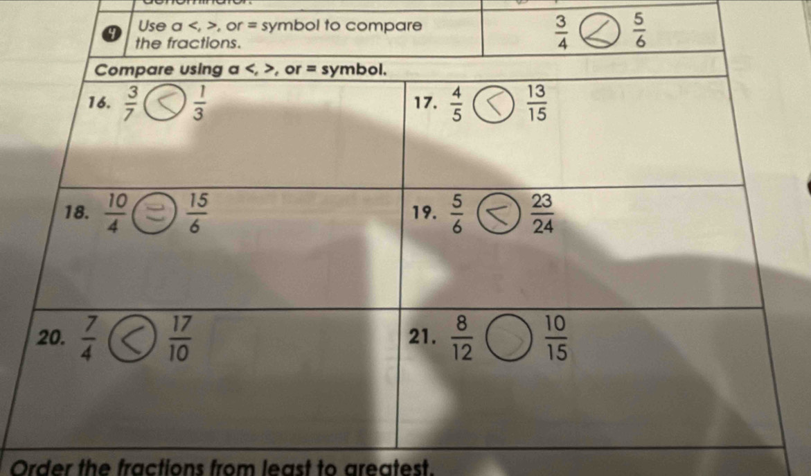 Order the fractions from least to areatest.