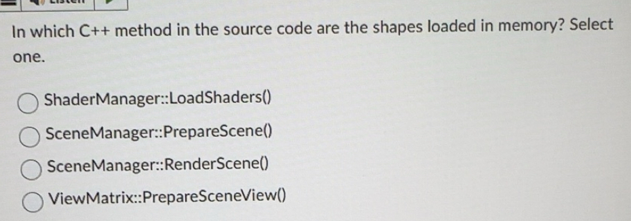 Solved: In which C++ method in the source code are the shapes loaded in ...