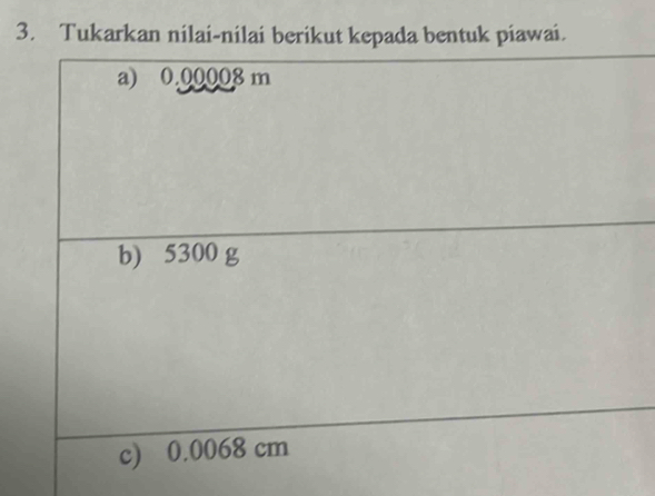 Tukarkan nilai-nilai berikut kepada bentuk piawai.