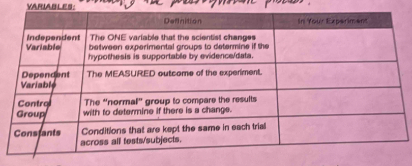 VARIABLES: