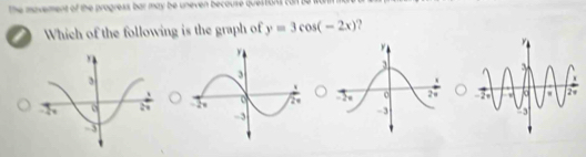 the movement of the progress bar may be uneven becouse questor ton 
Which of the following is the graph of y=3cos (-2x)