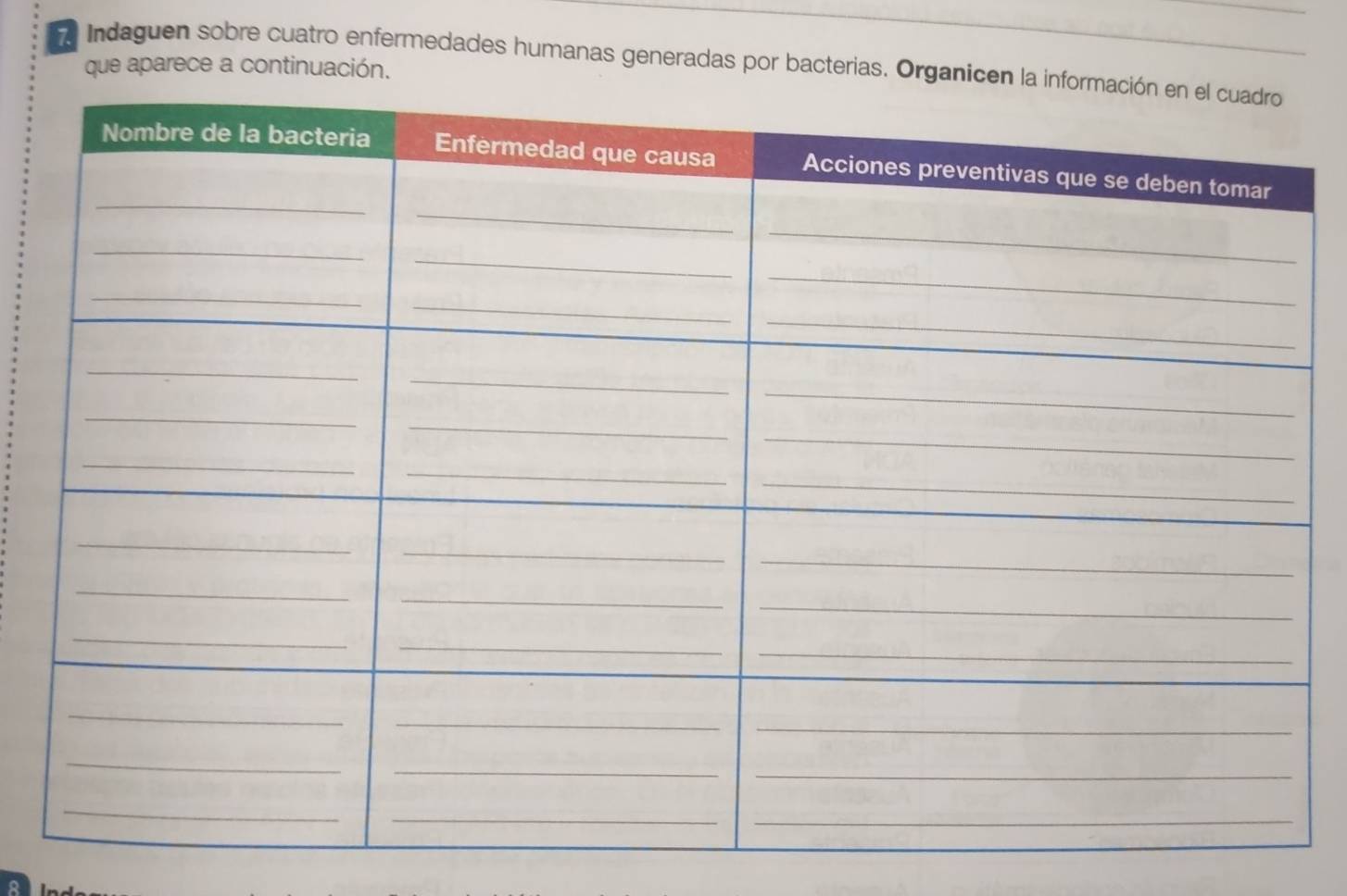 ra Indaguen sobre cuatro enfermedades humanas generadas por bacterias. Organicen la 
que aparece a continuación.