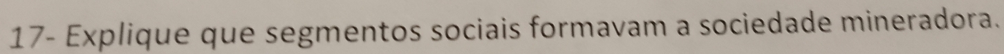 17- Explique que segmentos sociais formavam a sociedade mineradora.