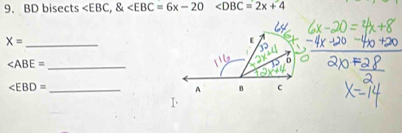 BD bisects , 
_ X=
_
_