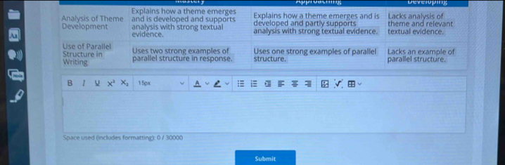 Deveroping 
B I u x^2x_2 15px
Space used (includes formatting): 0 / 30000
Submit