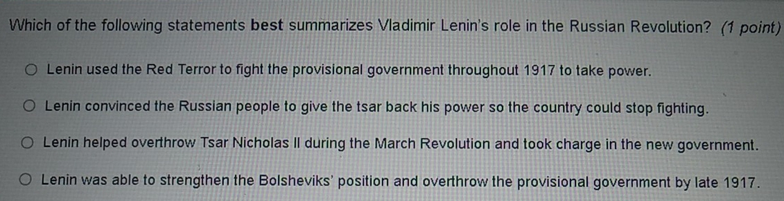 Solved: Which of the following statements best summarizes Vladimir ...