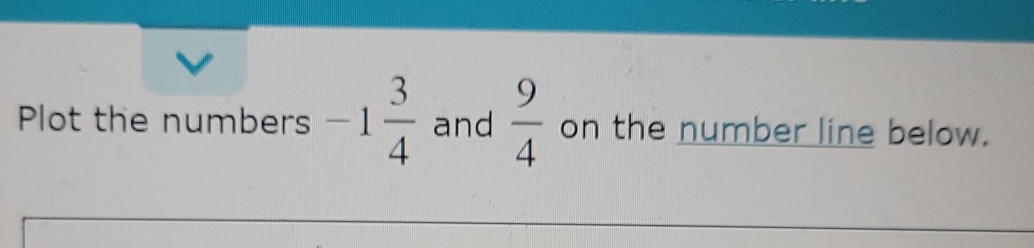 Plot the numbers -1 3/4  and  9/4  on the number line below.