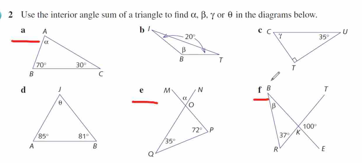 Telah dijawab:Use the interior angle sum of a triangle to find α, β, γ ...